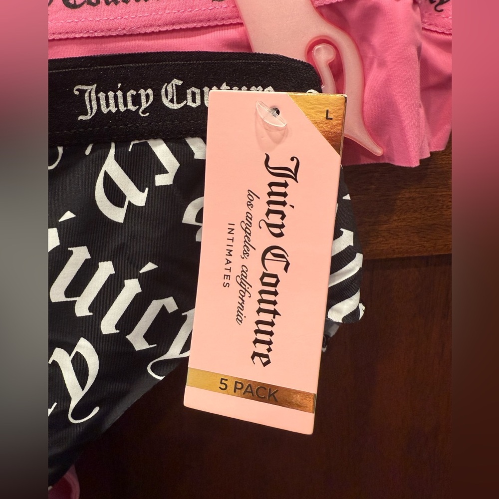 Juicy Couture NWT Sz L 5Pk Pinks, White & Black Juicy Logo Thong Panties (I054) - Picture 4 of 8